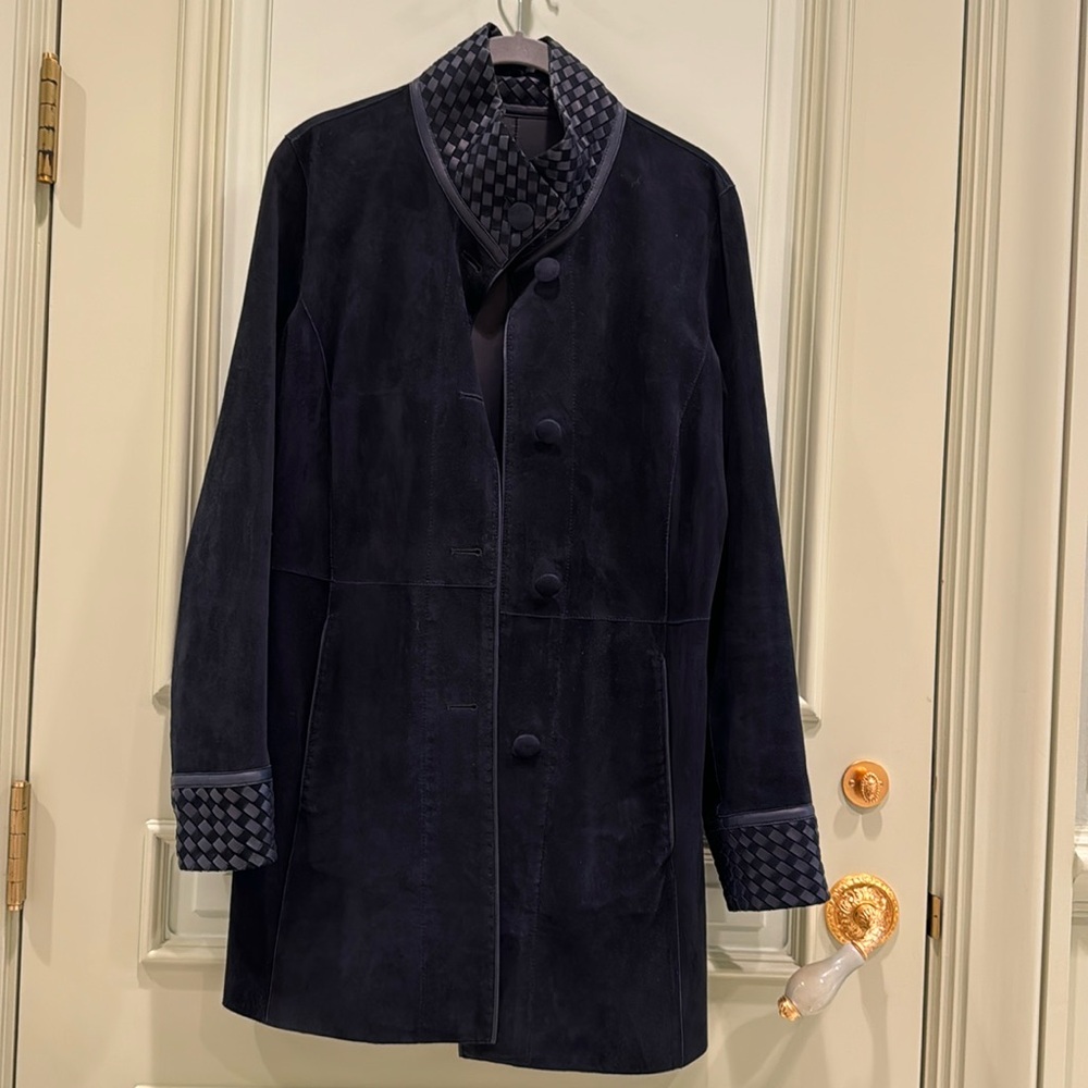 Leather and suede light jacket in navy